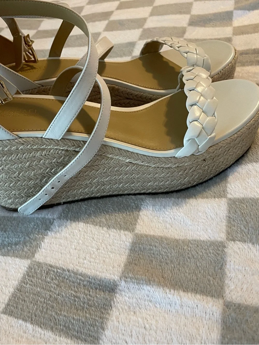 Michael Kors White Braided Espadrille Platform Wedge Sandals